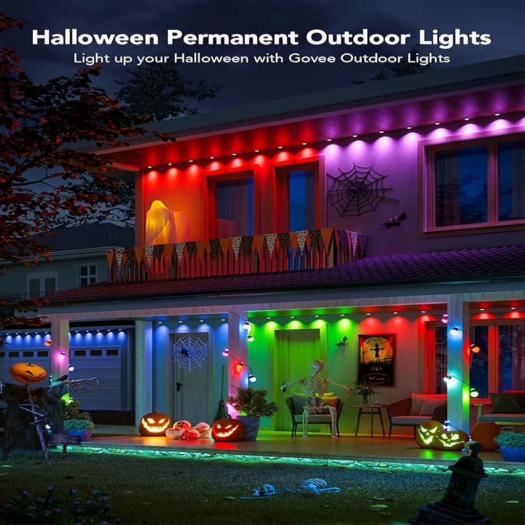 150FT/100FT/50FT, Permanent Outdoor Lights, Smart RGBIC Outdoor Lights With 75 Scene Modes, Garden Yard, 150ft With 90LED Eaves Lights Garden Decor Christmas Festival, Work With Alexa, Google Assistant