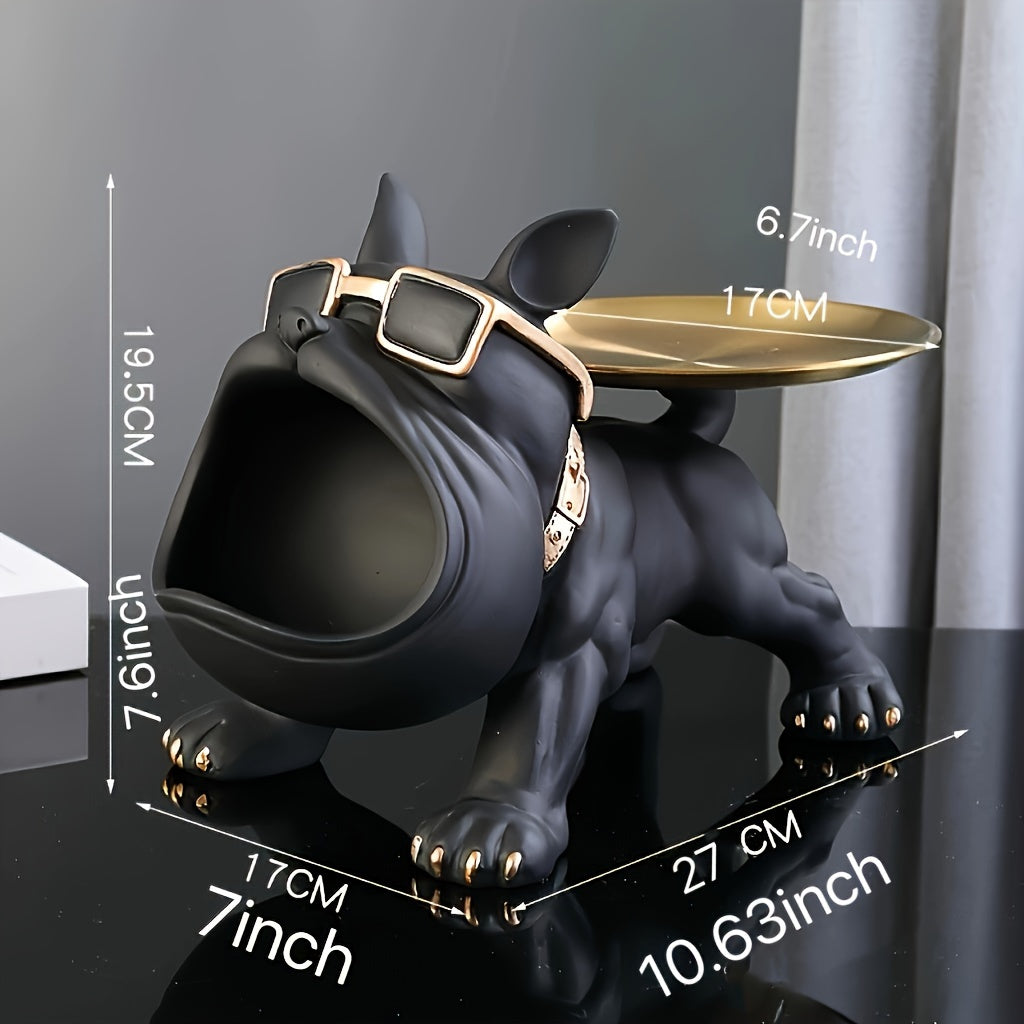 Chic French Bulldog Resin Sculpture with Storage Tray - Nordic-Inspired Animal Figurine for Candy, Snacks, Keys, Coins & Jewelry - Perfect for Living Room, Bedroom, Office Decor & Gifts