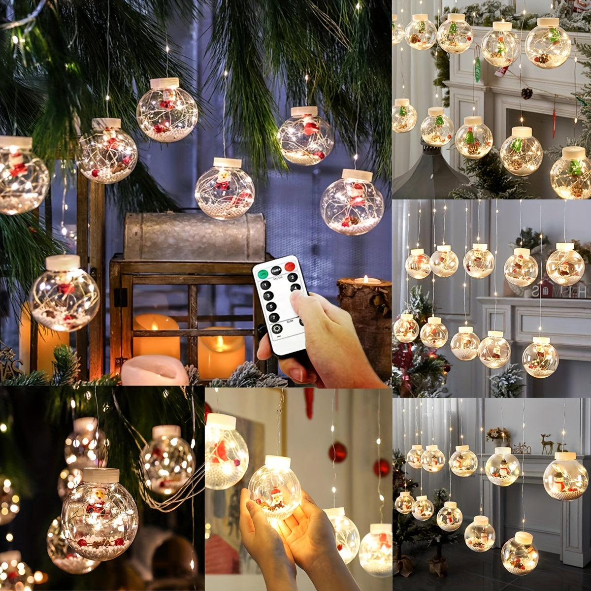 Christmas Wishing Ball String Lights - LED Glowing Decorations with Remote Control, Santa Claus Snow Doll, Perfect for Home, Bedroom, Window, Balcony, Garden, Terrace, Door, Wall, Patio, Porch, Party and Christmas New Year At