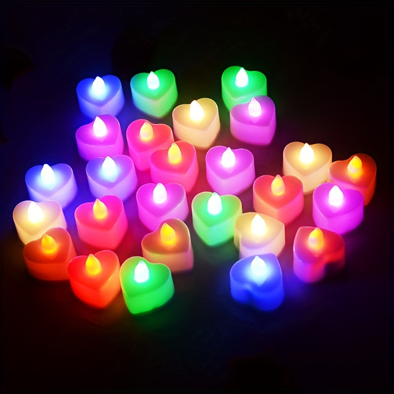 24pcs Heart-Shaped LED Electronic Candle Lights - Mini 1.5in Night Lights with Realistic Flicker, Wedding and Party Room Decor, Ambient Lighting for Home, Valentine's Day and Christmas Decorations