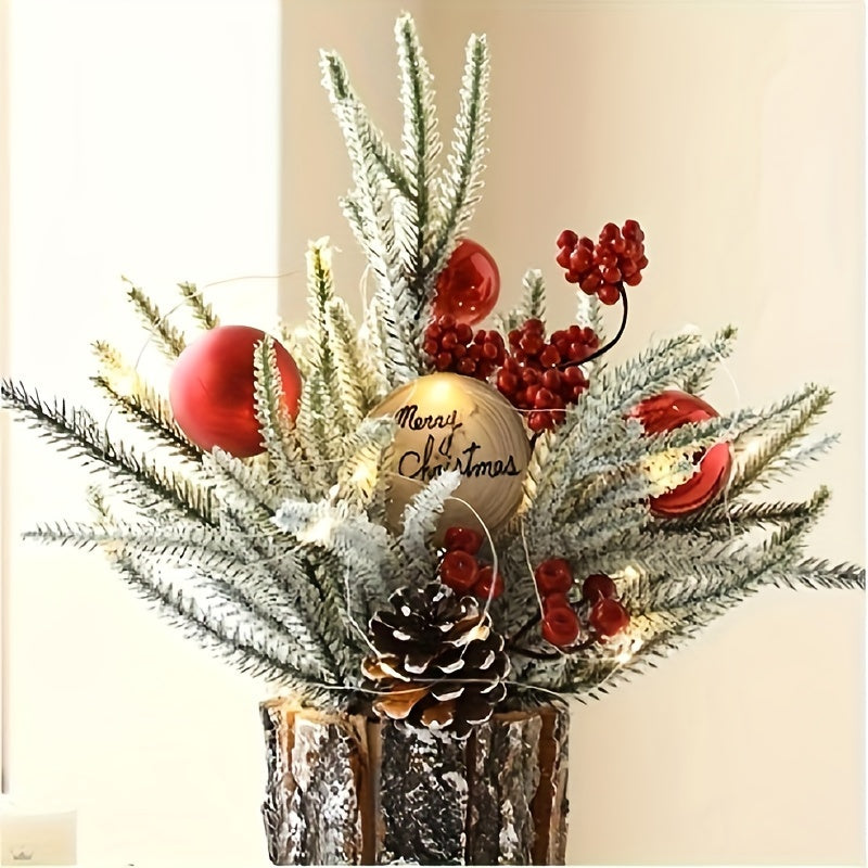 Elegant Tabletop Christmas Tree Decoration - Realistic PE Bark & Wood Barrel Design, Perfect for Holiday Home Display