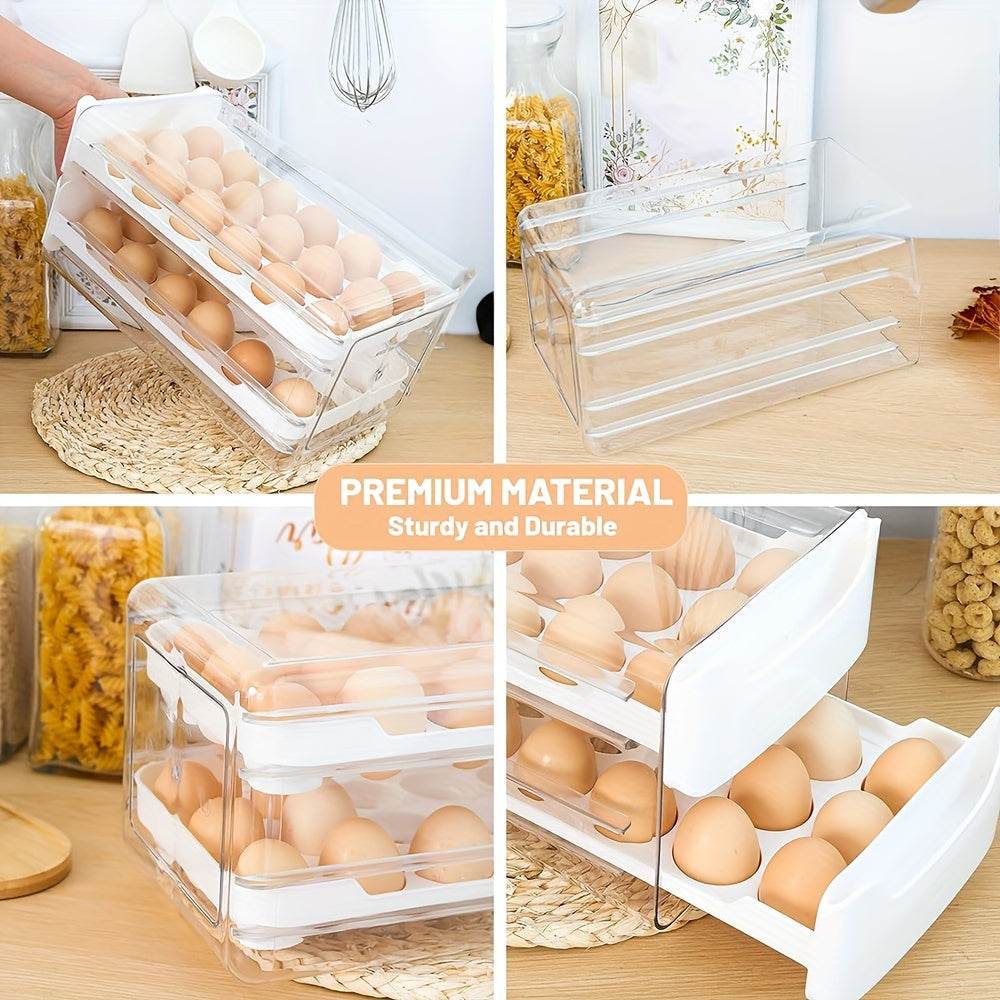 2-Layer Large Capacity Egg Holder - Clear Stackable Plastic Tray with Handles for Fresh Egg Storage - 18 Eggs per Layer, Perfect for Fridge, Kitchen, Home Organization, 12x 6.9x 6 Inches