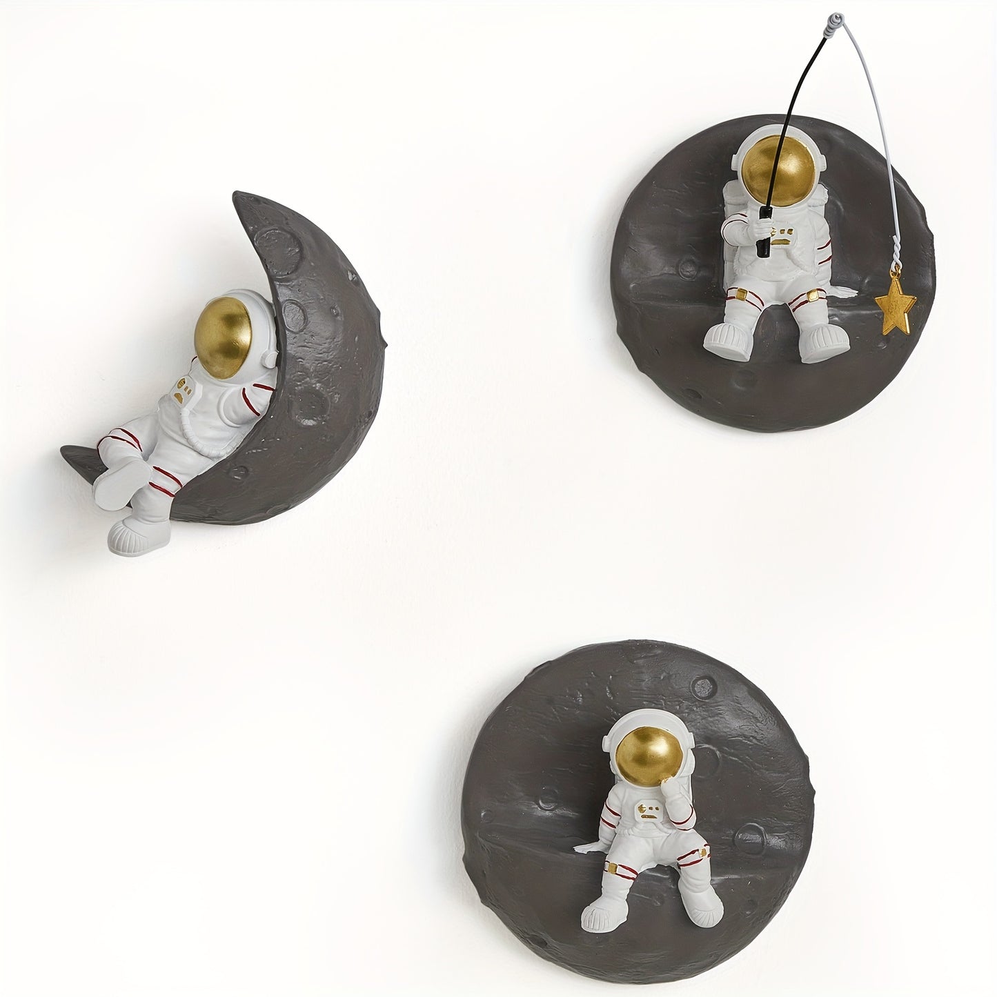 3 Pcs 3D Astronauts Wall Sculpture Decor for Modern Home Outer Space Theme Wall Decor