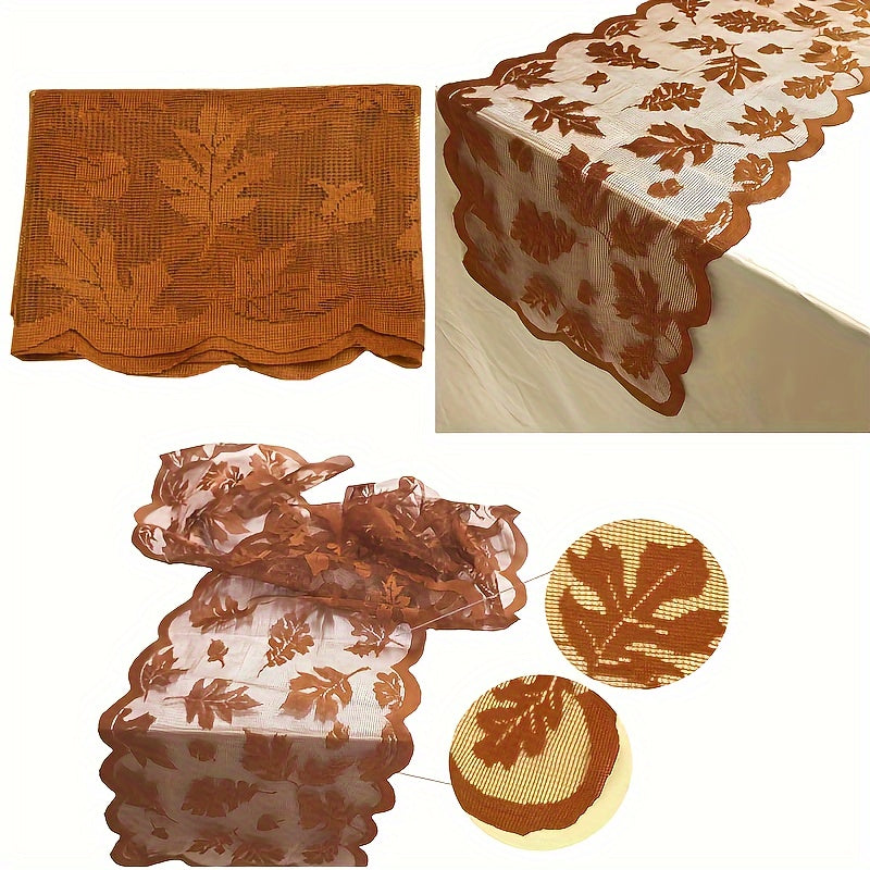 Autumn Elegance Maple Leaf Lace Table Runner - Perfect for Thanksgiving, Christmas & Fall Dinner Parties - Orange, Machine-Woven Home Decor Fall Decorations For Home Fall Home Decor