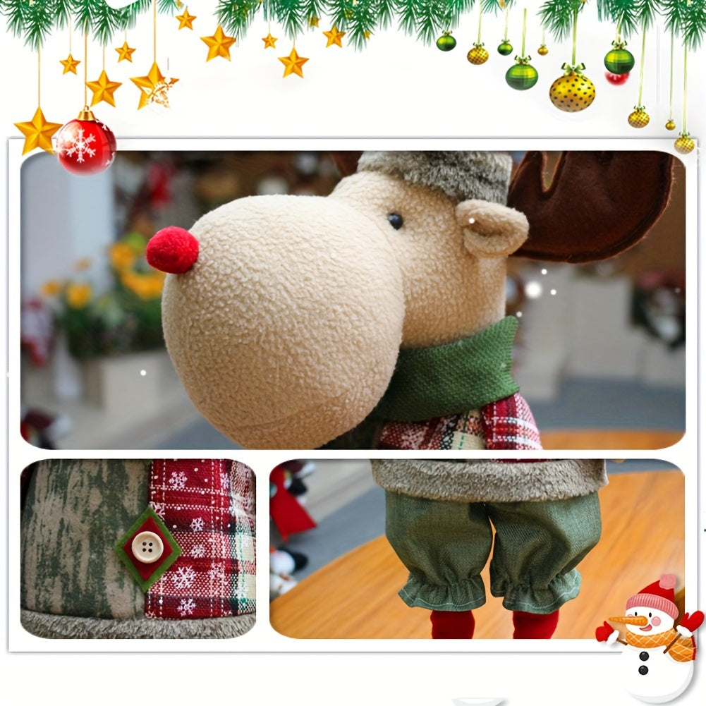 1pc 76CM Expandable Dwarf Plush Toy With Retractable Spring Legs, Christmas Decorations Santa Claus Snowman Elk Christmas Doll Retractable Legs Plush Toy New Year Gift