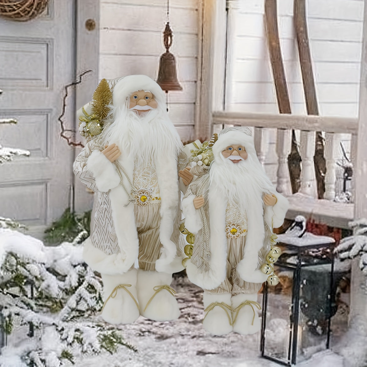 Elegant Christmas Santa Claus Figurines | 17.72 In & 23.62 In Fluffy Santa Decorations | Available In Champagne, Rose Gold, Sky Blue & Gold | Ideal For Home, Office, & Outdoor Holiday Decor