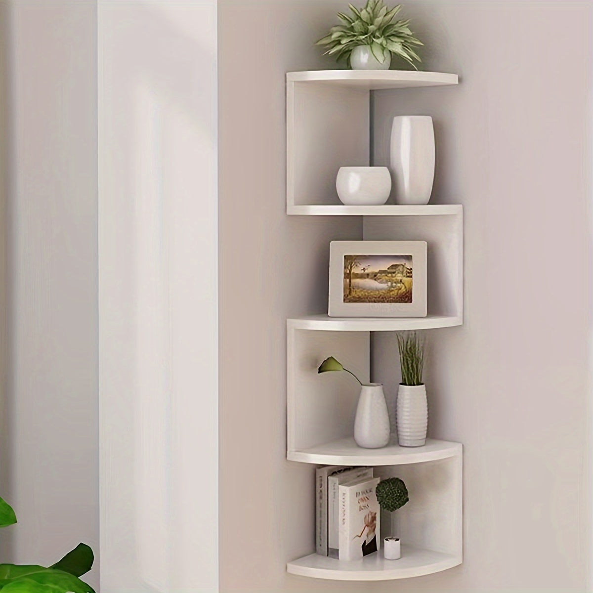 1pc Classic 5-Layer Semi-Circular Wall Mounted Corner Storage Rack for Bookshelf Decoration