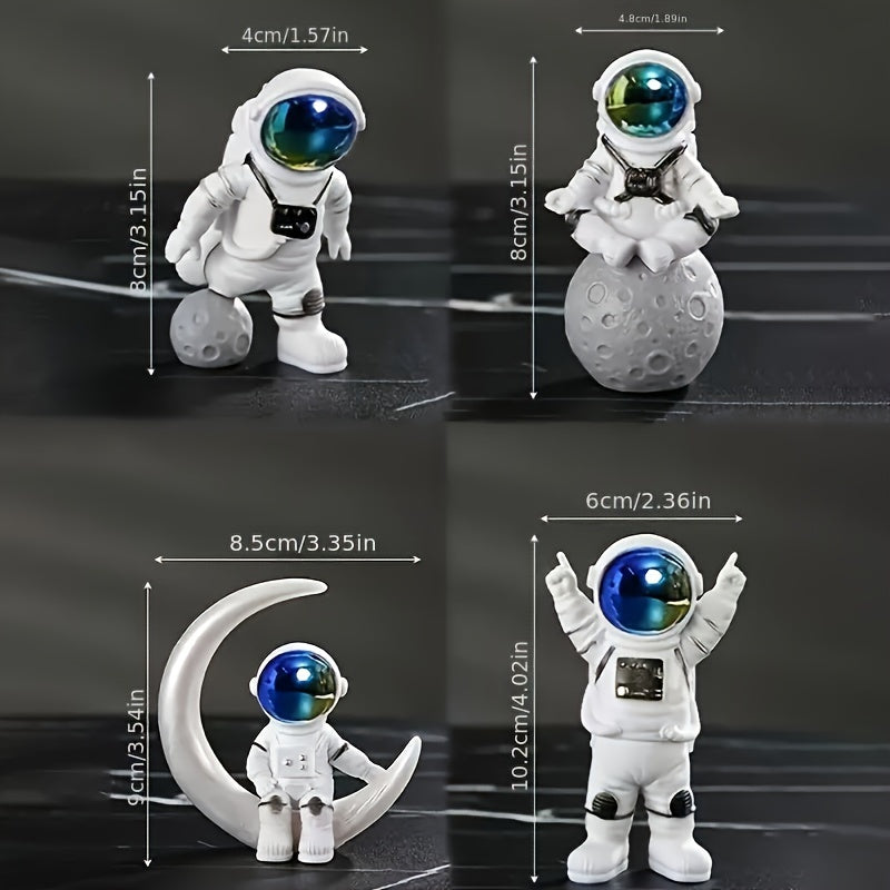 4pcs astronaut statues plus 1 skateboard, astronaut decoration for desktop, astronaut decoration for living room TV cabinet, room decoration, home