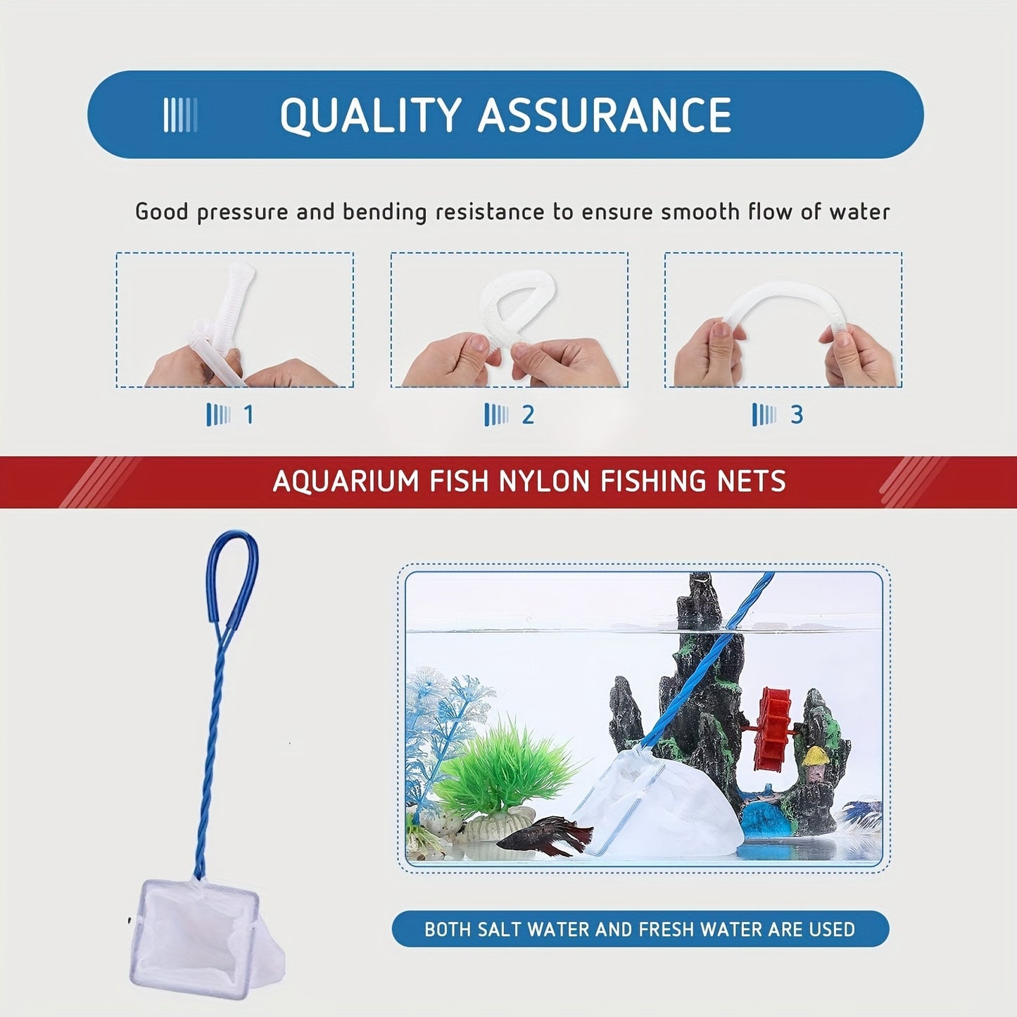 3-Piece Aquarium Cleaning Kit: Aquarium Siphon, Fish Net, and Double-Sided Aquarium Sponge Brush for Fish Tank Maintenance