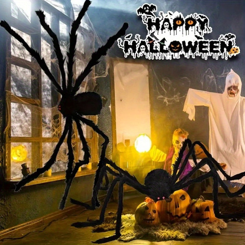 2Pcs Giant Plush Halloween Spider Decorations - 59/49/35 inches, Realistic Design, Ideal for Indoor Haunts and Outdoor Yard Scare