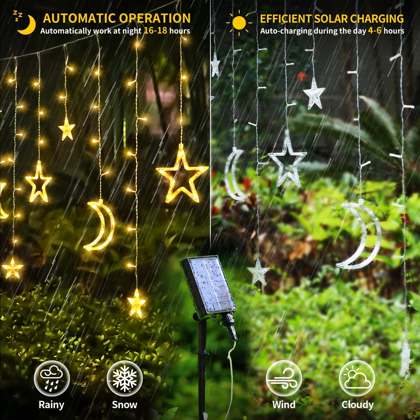 138LED Solar Curtain Lights - Outdoor Light Strings with USB Rechargeable, 8 Lighting Modes, Timer, Remote, Twinkle Fairy Lights for Patio, Gazebo, Ramadan, Porch, Window, Backyard, Tent