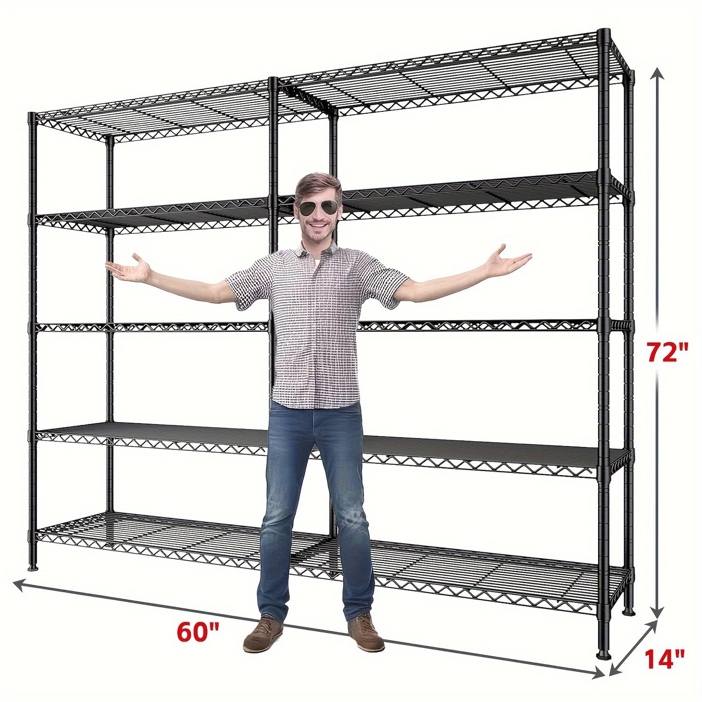 Homdox, 4-tier/5-tier Wire Shelving, Heavy-duty Storage Rack, Adjustable Metal Storage Rack, Corner Wire Rack, Kitchen Shelving, Garage Storage Rack, 14"×60"×60"/ 14"×60"×72"