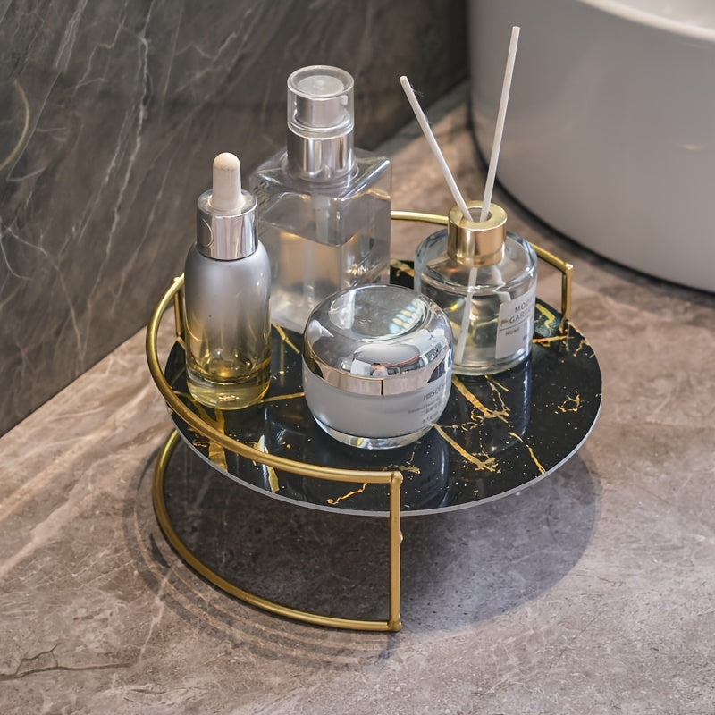 DONGZHANGGUI Large Capacity Semi-Circle Bathroom Organizer - Perfect for Cosmetics, Skincare & Toothbrushes | Cast Iron with Painted Finish