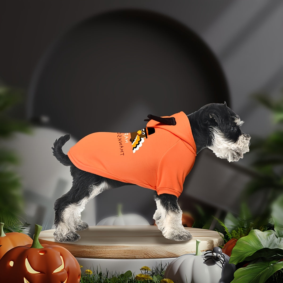 Thanksgiving Cartoon Print Pet Hoodie, Orange Pullover Sweatshirt for Dogs, Festive Holiday Pet Clothing, Machine Washable, Polyester, Sizes S/M/L/XL/XXL, for Medium/Small/Extra Small Breeds