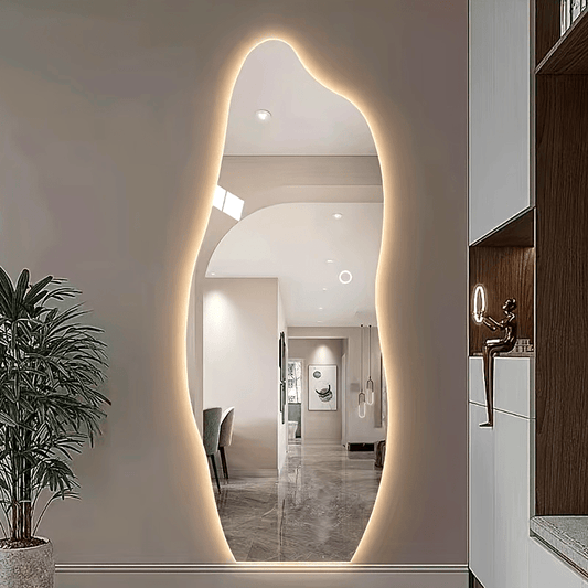 LED Irregular Bathroom Mirror With Black Frame, Front Light And Backlit, Stepless Dimmable, Anti-Fog, Shatter-Proof, Memory, 3 Colors, Double LED Vanity Mirror