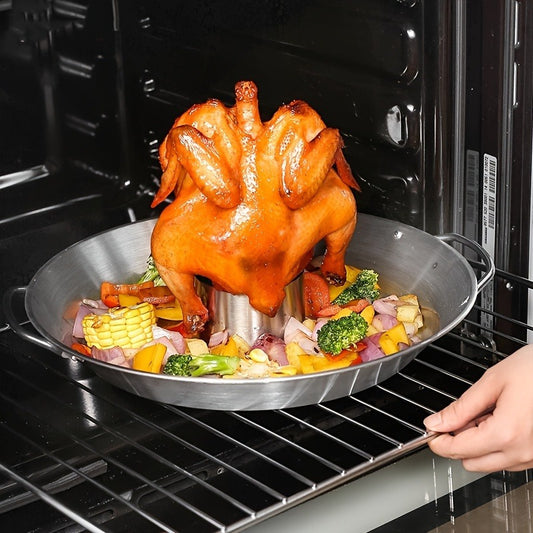 Stainless Steel Round Roasting Pan with Chicken Rack - Dishwasher Safe, Easy Clean - Ideal for Thanksgiving & Holiday Meals