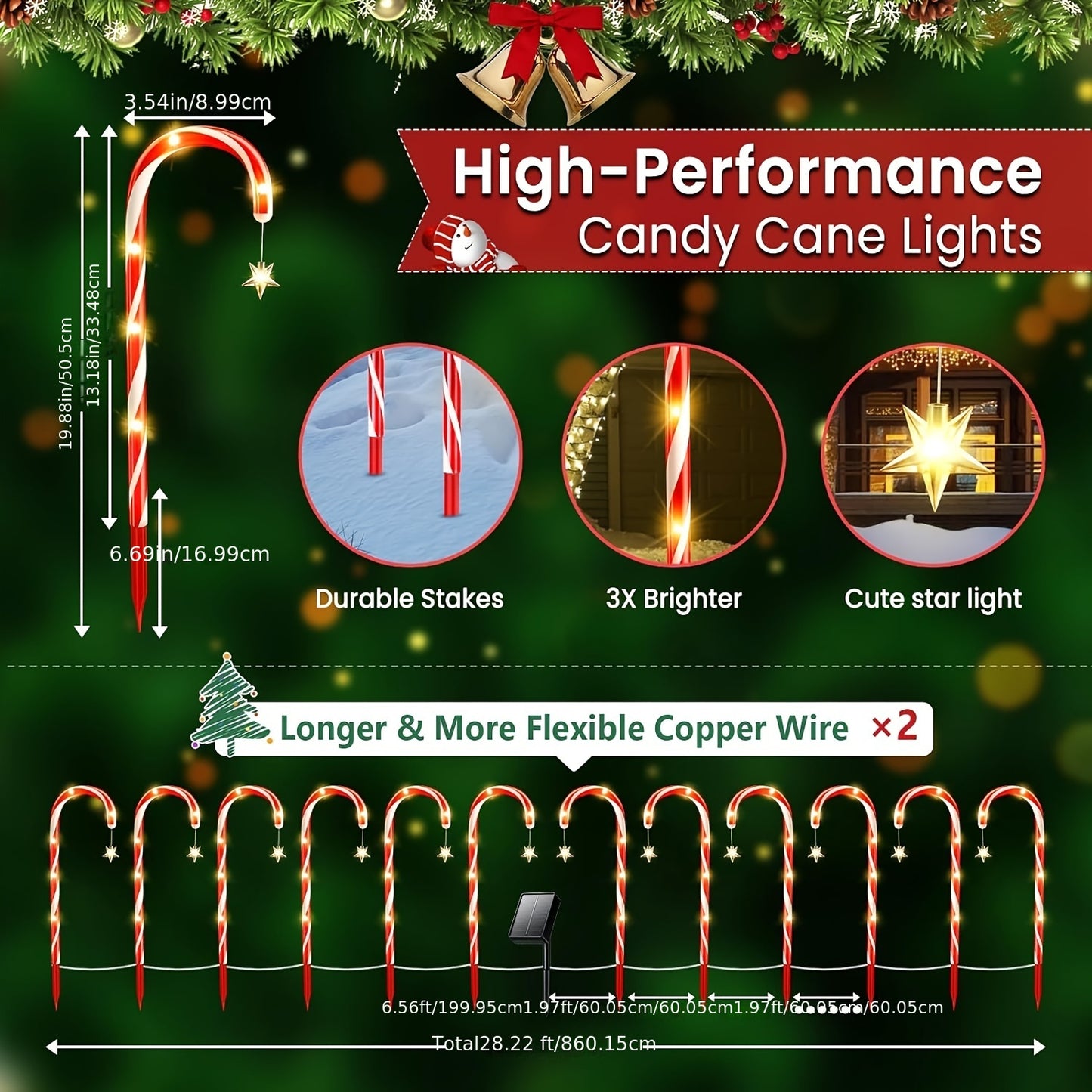 24Pack Solar-Powered Candy Cane Lights - Outdoor Christmas Decorations for Garden/Lawn/Tree/Pathway/Patio - 10 Modes, Waterproof, Energy-Efficient, and Easy to Install