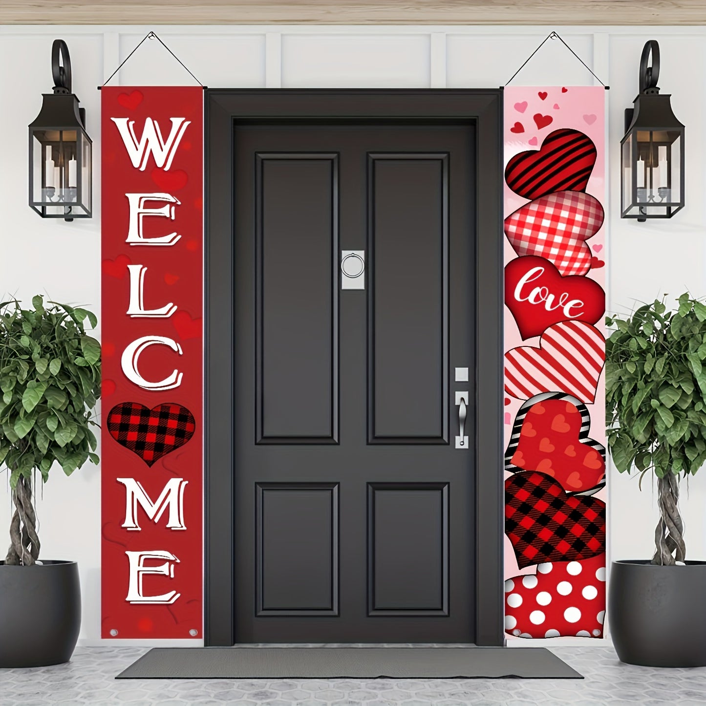 Valentine's Day Porch Banners - 1 Pair, Polyester, Indoor/Outdoor Decor for Home Entrance & Garden