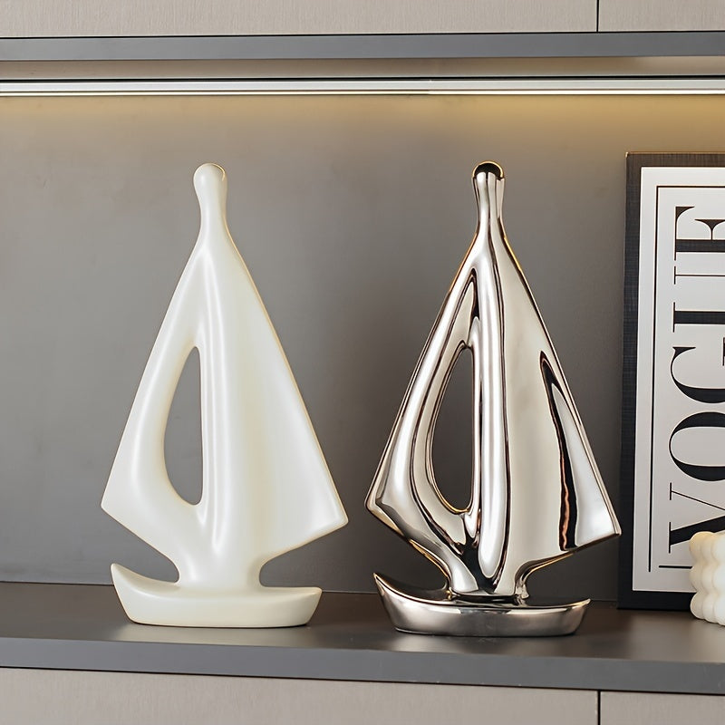 2pcs/set Sailboat Modern Sculptures, Creative Home Decor Ornament, Boat Decorations, Statue Decor, Art Sculptures And Statues, Gifts For Home Office Bathroom Shelf