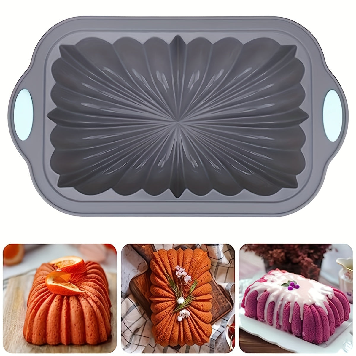 1pc Flower-Shaped Rectangle Cake Pan - 10.94''x6.45'' Silicone Baking Mold for Perfect Cake Release - Non-Stick, Easy Clean, Heat Resistant Oven Accessories for Home Kitchen Baking Tools and Gadgets