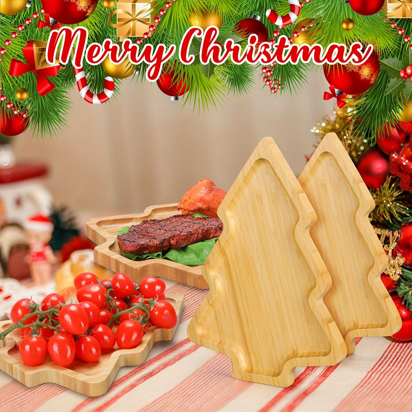 4 Pieces Wooden Christmas Tree Shaped Charcuterie Board, 11''x7.9'' Appetizer Tray, Sushi Serving Tray, Tree Snack Appetizer Platter for Home