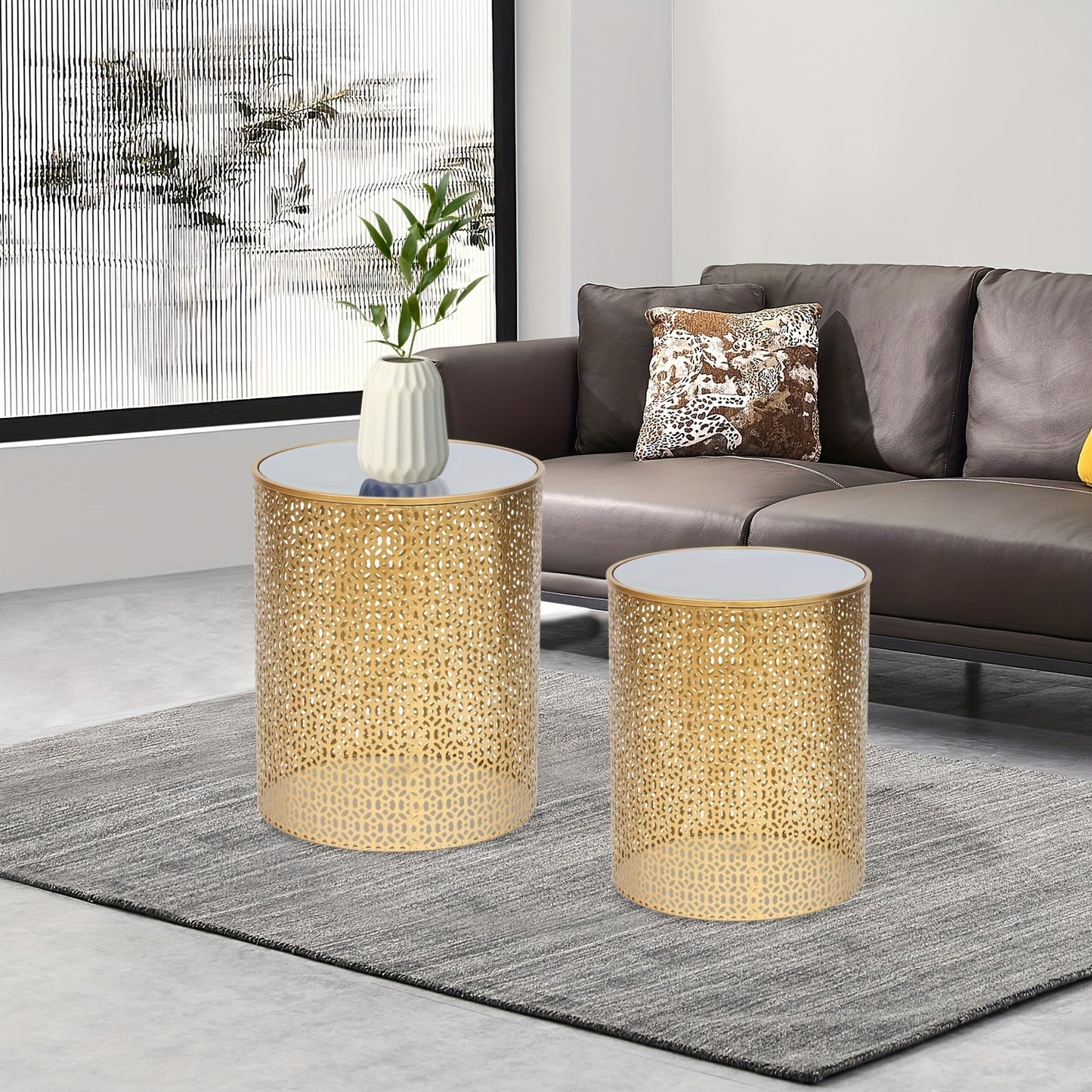 End Tables Set Of 2, Decorative Nesting Tables For Sofa, Modern Round Accent Side Tables, Metal Decor Coffee End Table For Living Room/Bedroom ( 2 Pack)