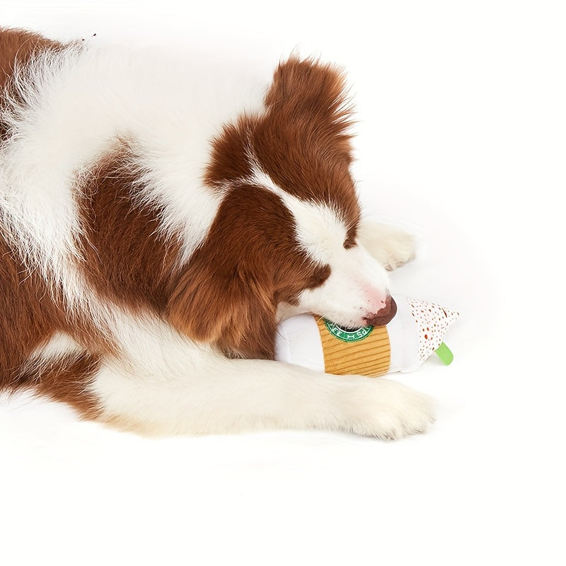 Cute Latte Design Pet Grinding Teeth Squeaky Plush Toy, Chewing Toy For Dog Interactive Supply