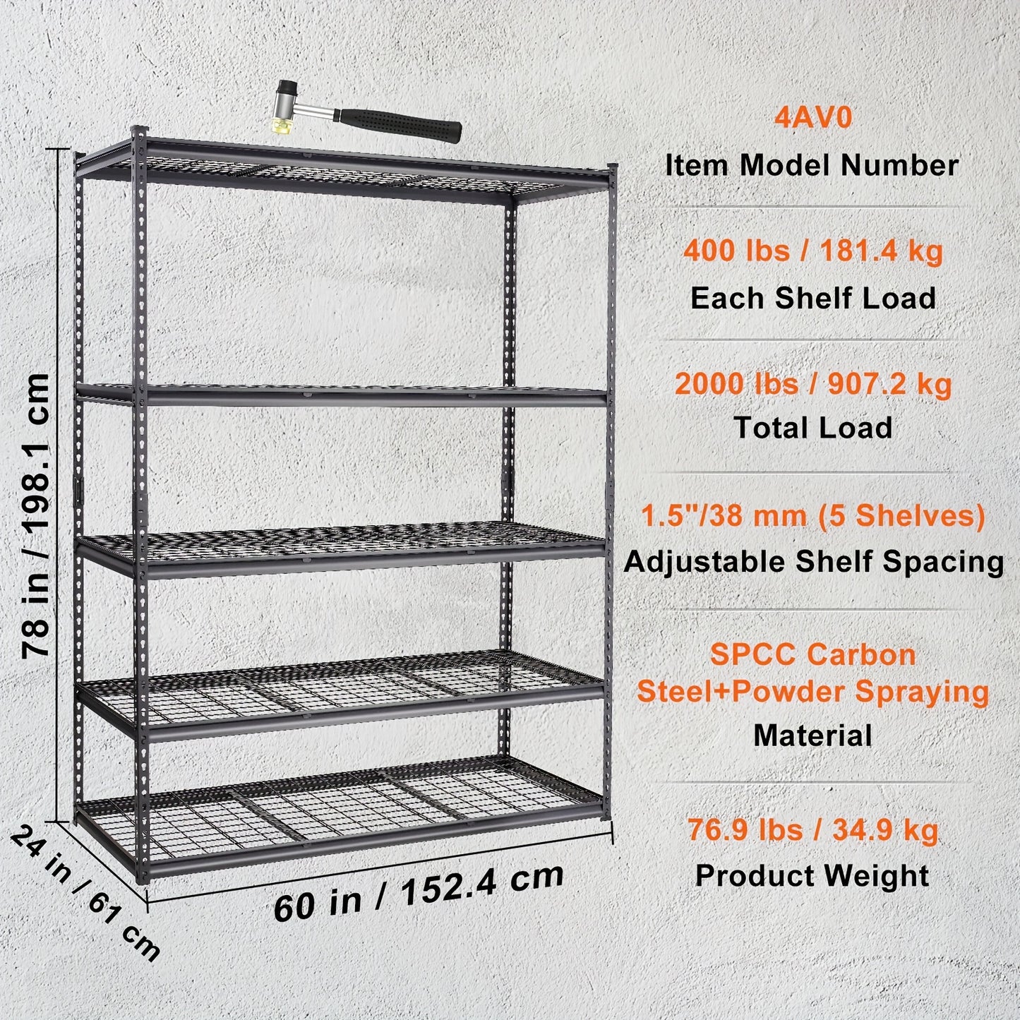 5-Tier Adjustable Storage Shelving Unit - 2000 Lbs Total Capacity, Heavy Duty Garage Shelves, Metal Organizer Wire Rack, Black, 60" L X 24" W X 78" H, Split Into Two Racks, Non-Slip Rubber Feet, Perfect For Kitchen Pantry, Ba