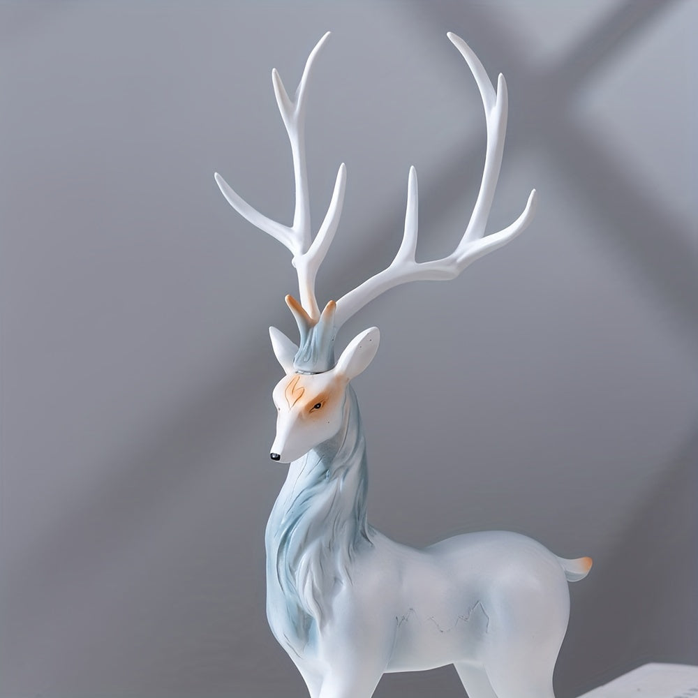 Resin Deer Sculpture: Elegant Reindeer Ornament for Home Decor - Black and White Design