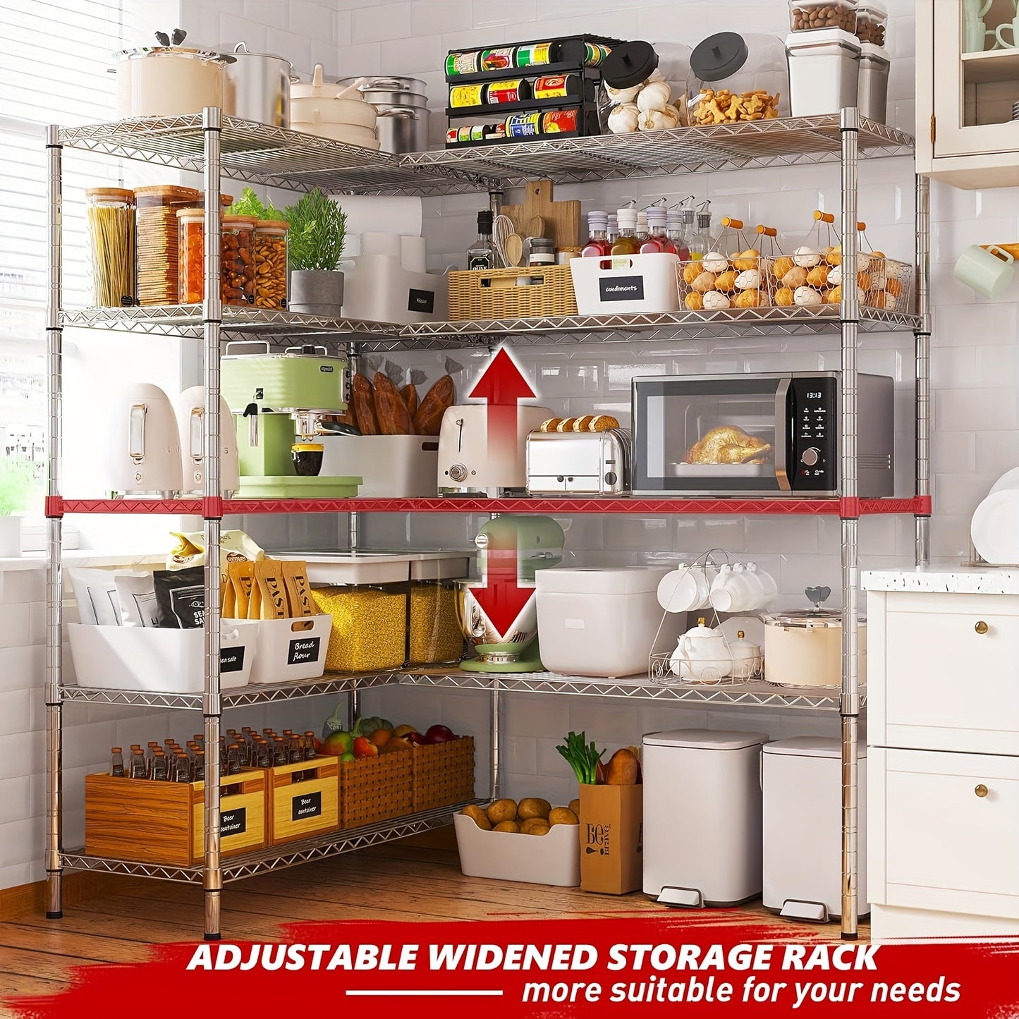 Homdox, 4-tier/5-tier Wire Shelving, Heavy-duty Storage Rack, Adjustable Metal Storage Rack, Corner Wire Rack, Kitchen Shelving, Garage Storage Rack, 14"×60"×60"/ 14"×60"×72"