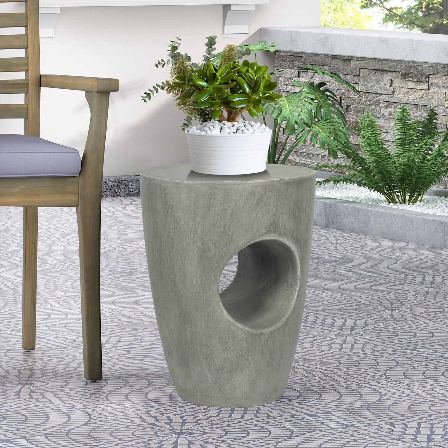 ED Modern Concrete Side Table for Outdoor,18.11" H Accent End Coffee Table Drink Table Nightstand, Unique Plant Stand for Garden Patio Living Room