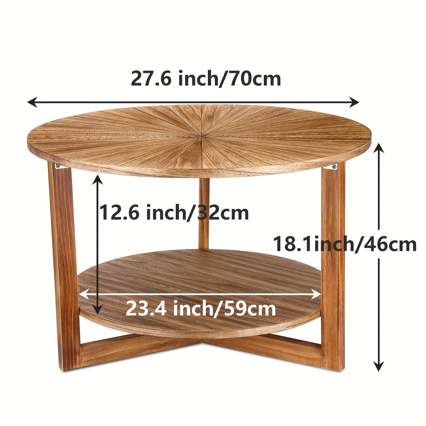 2-Layer Wood Round Coffee Table with Light Luxury and Simple Style, Perfect for Living Room