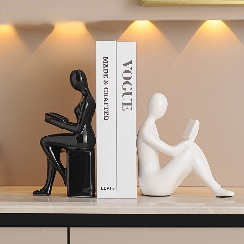 Modern Minimalist Gold-Tone Abstract Figurine Bookends: Perfect for Home Office or Living Room Decor