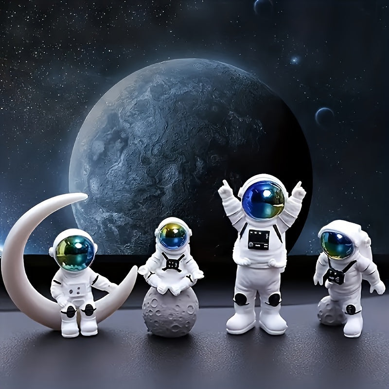 4pcs astronaut statues plus 1 skateboard, astronaut decoration for desktop, astronaut decoration for living room TV cabinet, room decoration, home