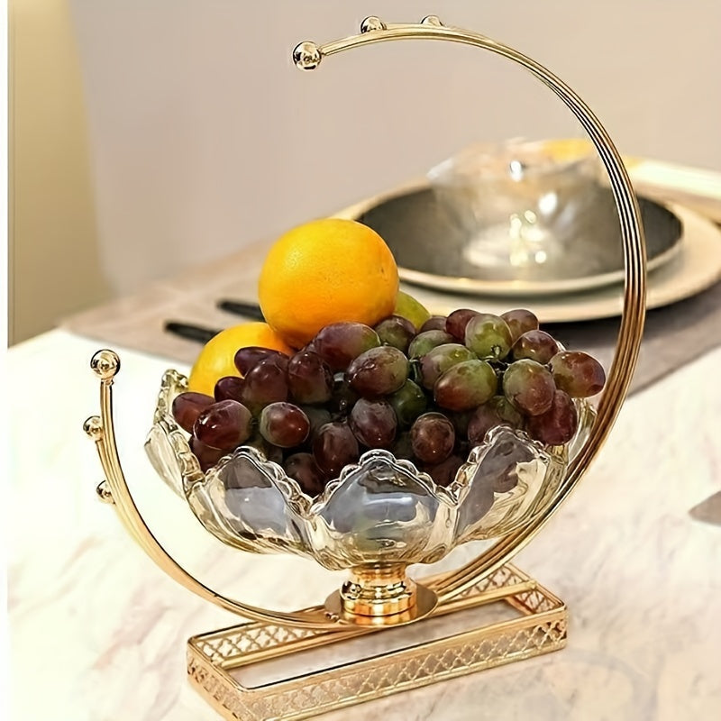 1pc Exquisite Metal Flower Shaped Glass Plate - Luxury European Style Tray for Home Living Room Decoration - Moon Fruit Plate Fashion Design Ornament, Perfect Christmas Valentines Day New Year Gift