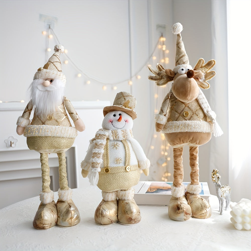 Adjustable Height Christmas Figurines - Glam Metal & Cloth Santa, Reindeer, Snowman Set for Living Room, Bedroom Decor - No Electricity Needed Holiday Collectibles for Christmas and New Year