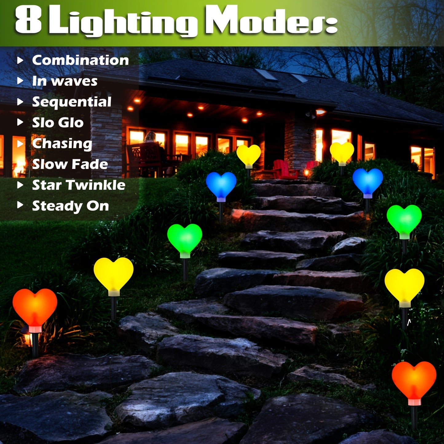 12pcs Heart-Shaped Solar Light, Waterproof Decoration Light With 8 Modes For, Valentine's Day Decorative Light