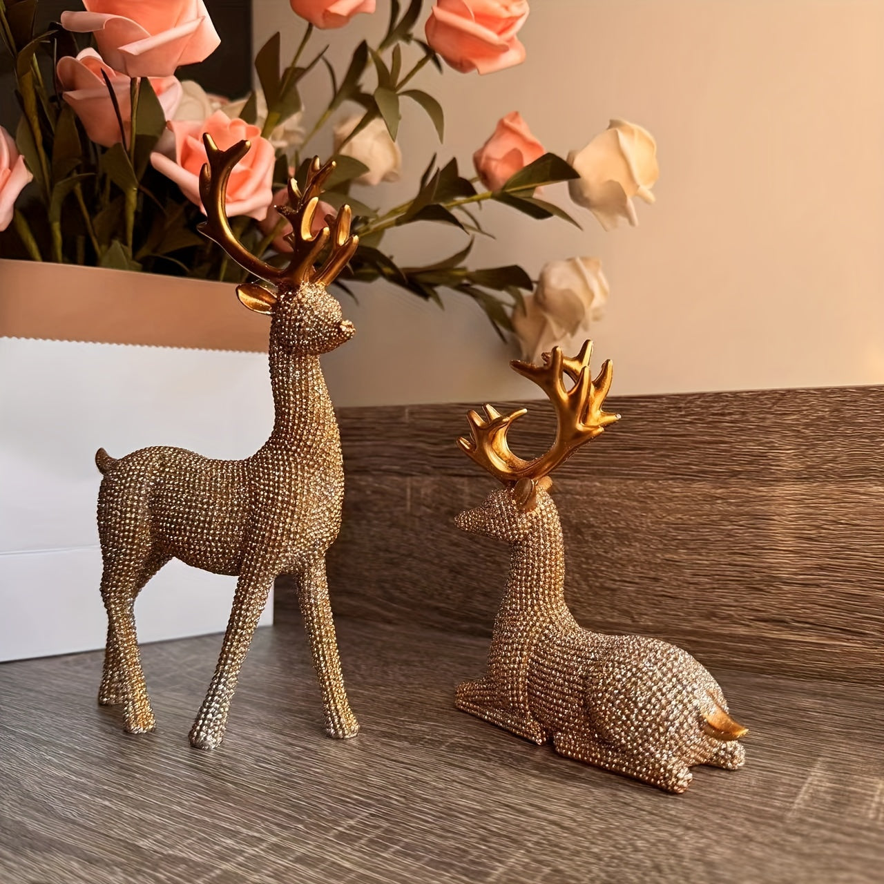 2pcs Reindeer Statue Set - Versatile Indoor/Outdoor Christmas & New Year Decor, Resin Reindeer Figurines for Home & Office Desk Display, Perfect Holiday Gift Idea, Christmas Decor