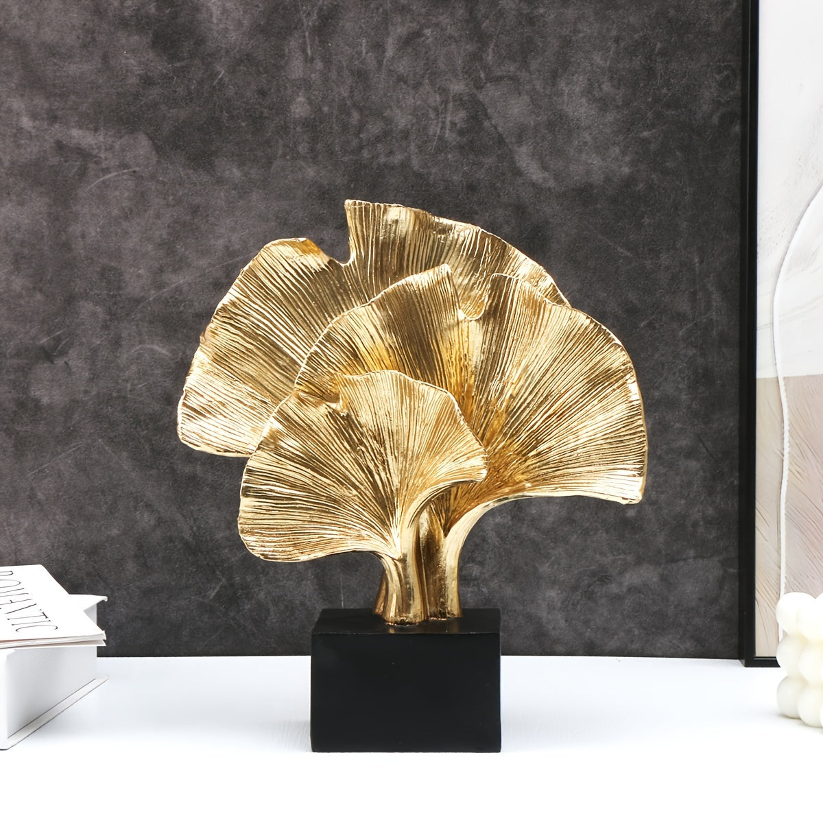 Resin Ginkgo Leaf Figurine - Modern Art Abstract Plant Sculpture for Home Decor, Indoor Use, No Electricity Required