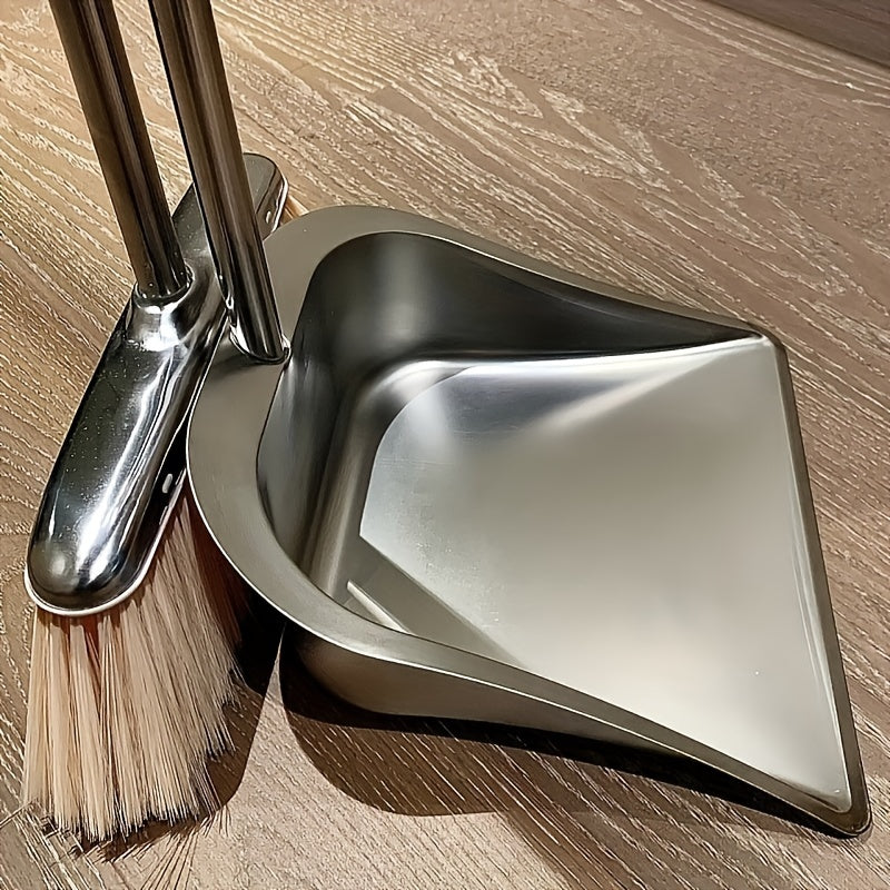 1pc Stainless Steel Broom And Dustpan Set, Durable, Beveled Edge Design For Corner Cleaning, Simple Metal Style Broom Set, Floor Cleaning Tool, For Home Office School Dorm, Cleaning Supplies, Cleaning Gadgets