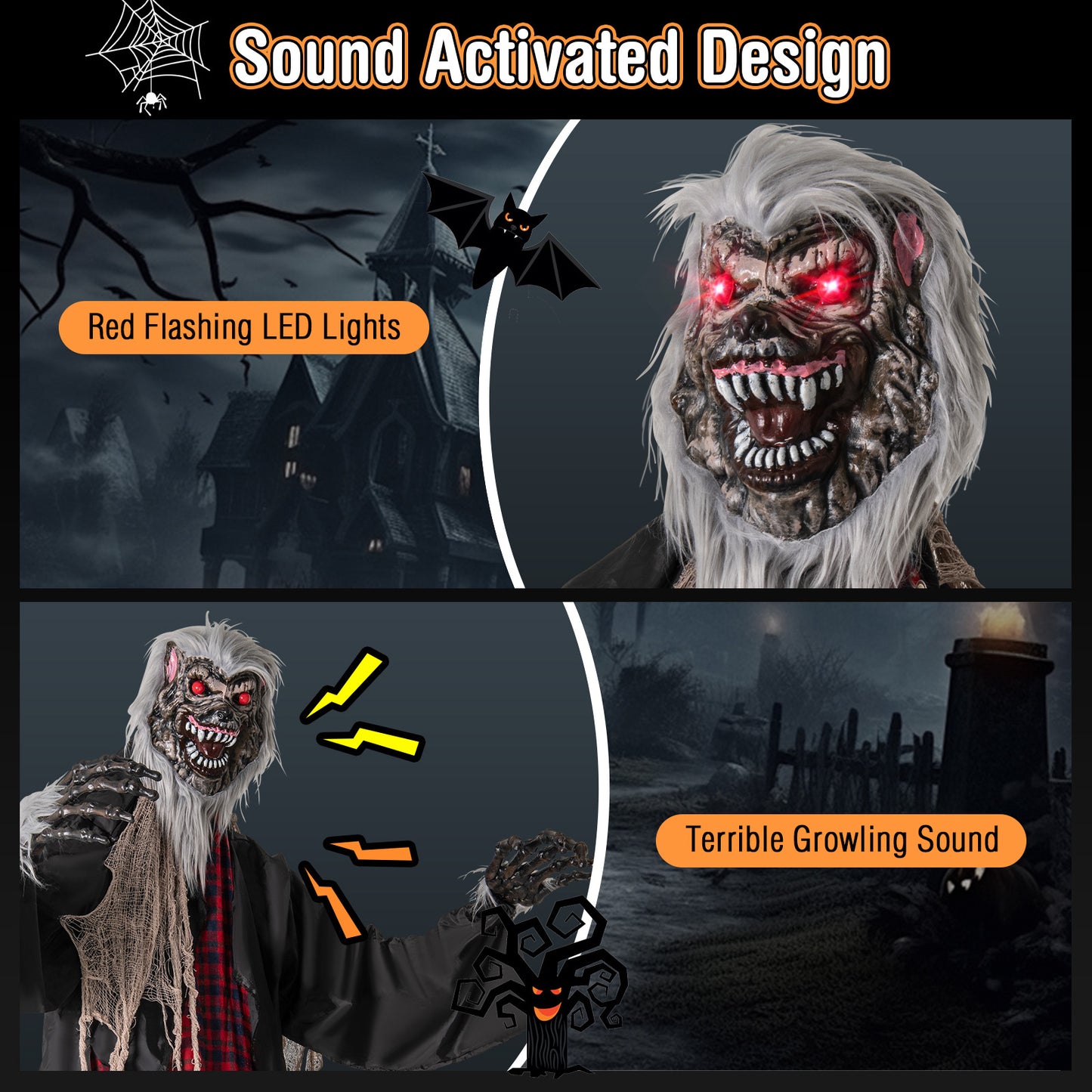 LIFEZEAL 8.2 FT Standing Animatronic Werewolf, Scary Halloween Prop with Howling Sounds, Red Flashing Eyes & Poseable Arms, Towering Werewolf Decoration for Porch, Yard & Garden, Sound Activated