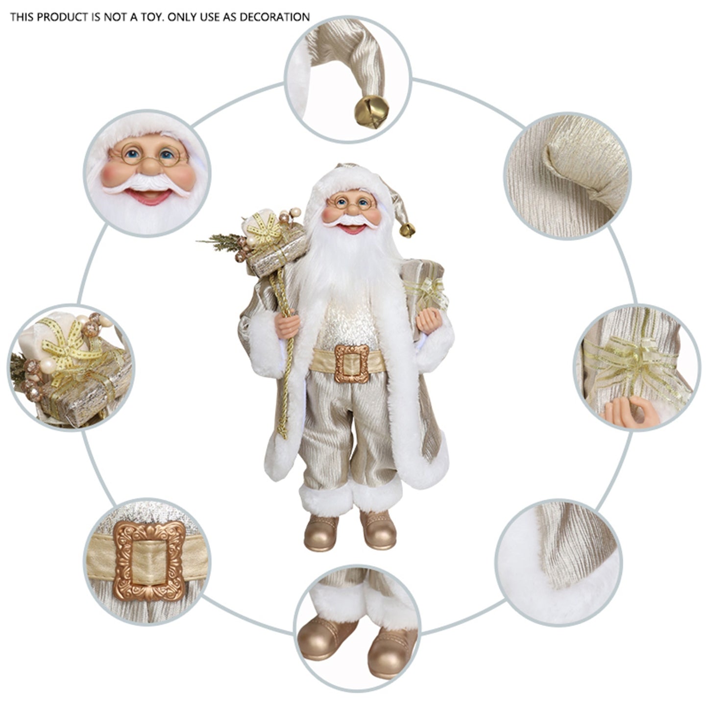 Champagne Golden Santa Claus Figurine - 18" Classic Fabric Christmas Decor, No Power Needed, Featherless Holiday Ornament for Home & Office Decoration, for Christmas