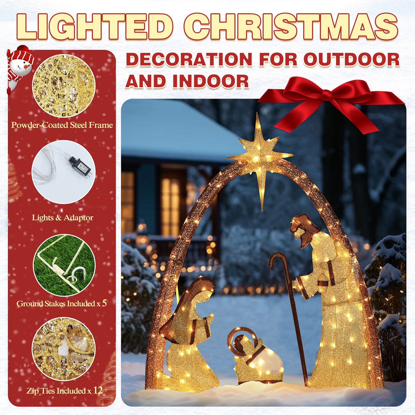 5FT Holy Family Jesus Nativity Scene Christmas Decorations Outside with 150 LED Lights for Holiday Lawn Garden, Outdoor Christmas Decorations Lighted Outdoor Nativity Set for Yard