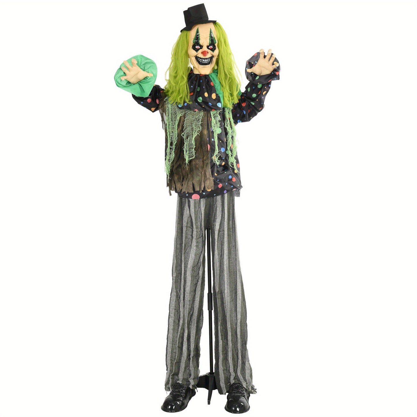 HOMCOM 6. 1' Life Size Outdoor Halloween Decoration, Animatronic Circus Clown, Sound and Motion Activated Animated Prop with Light Up Eyes, Talking and Laughter