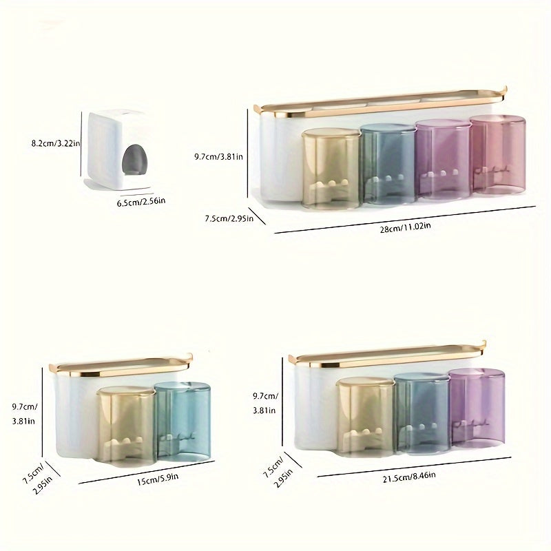 1 Set Of Multifunctional Wall Mounted Toothbrush Holder With Toothpaste Squeezer, Cup Holder, Toothpaste And Mouthwash Storage, Bathroom Accessories, Bathroom Storage And Organization