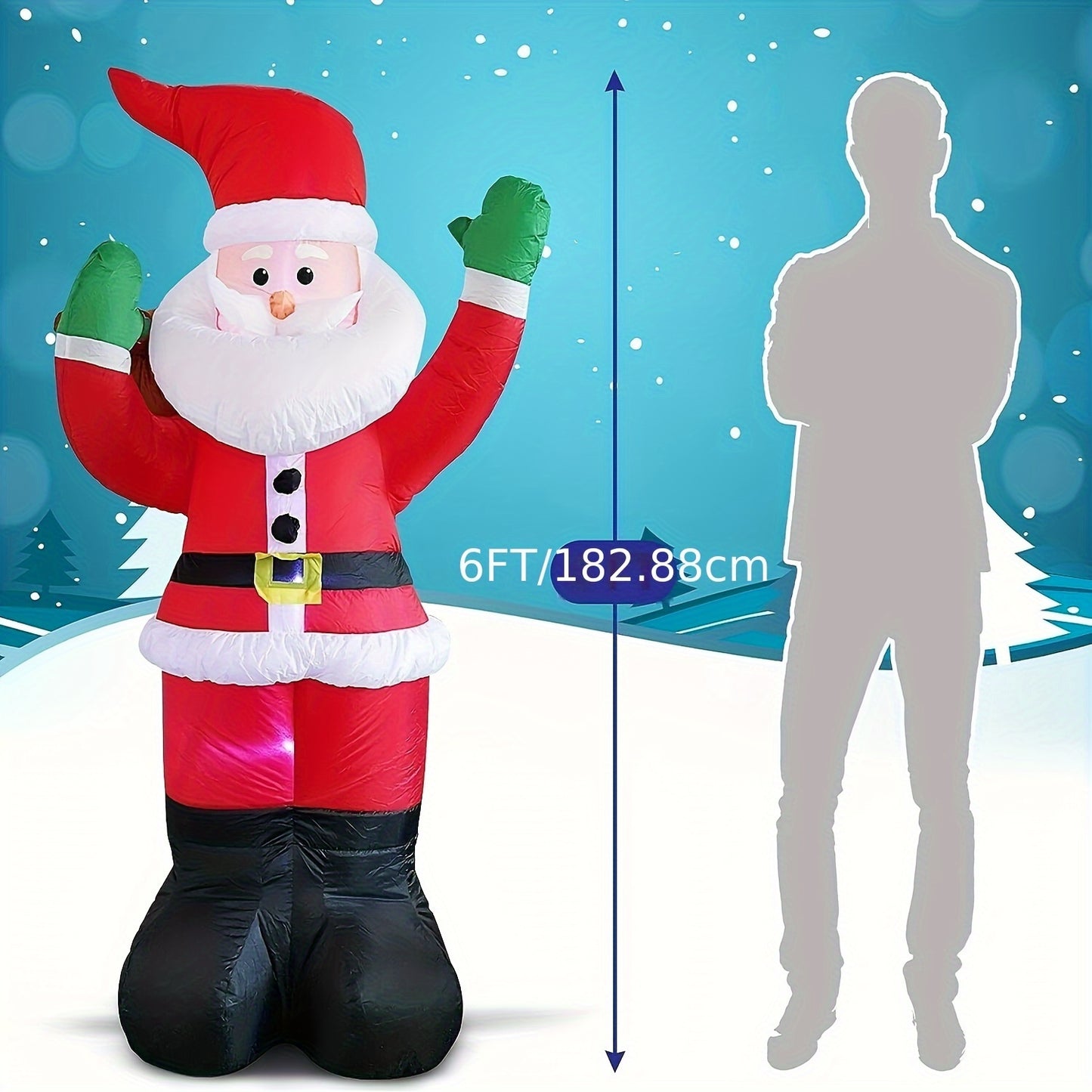 6Ft Giant Inflatable Santa Claus Figure - LED Lighted, Water-Resistant, Outdoor-Ready Christmas Decoration for Yard, Lawn, and Patio - Perfect for Holiday Season Display