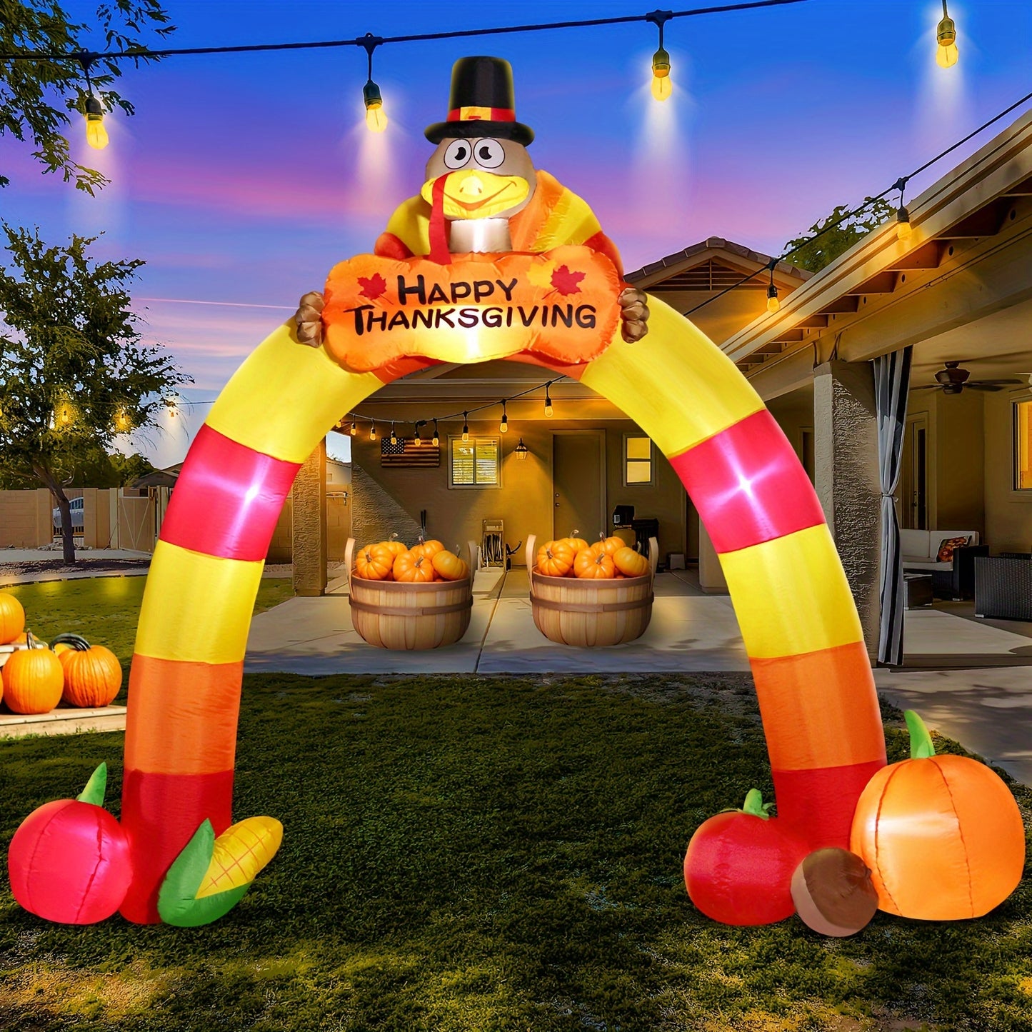 8FT Tall Autumn Turkey Archway Inflatable - Inflatable Yard Decorations with LED Lights, Blow Up Design, Outdoor Lawn Decor for Happy Thanksgiving Festival and Harvest Fall Season