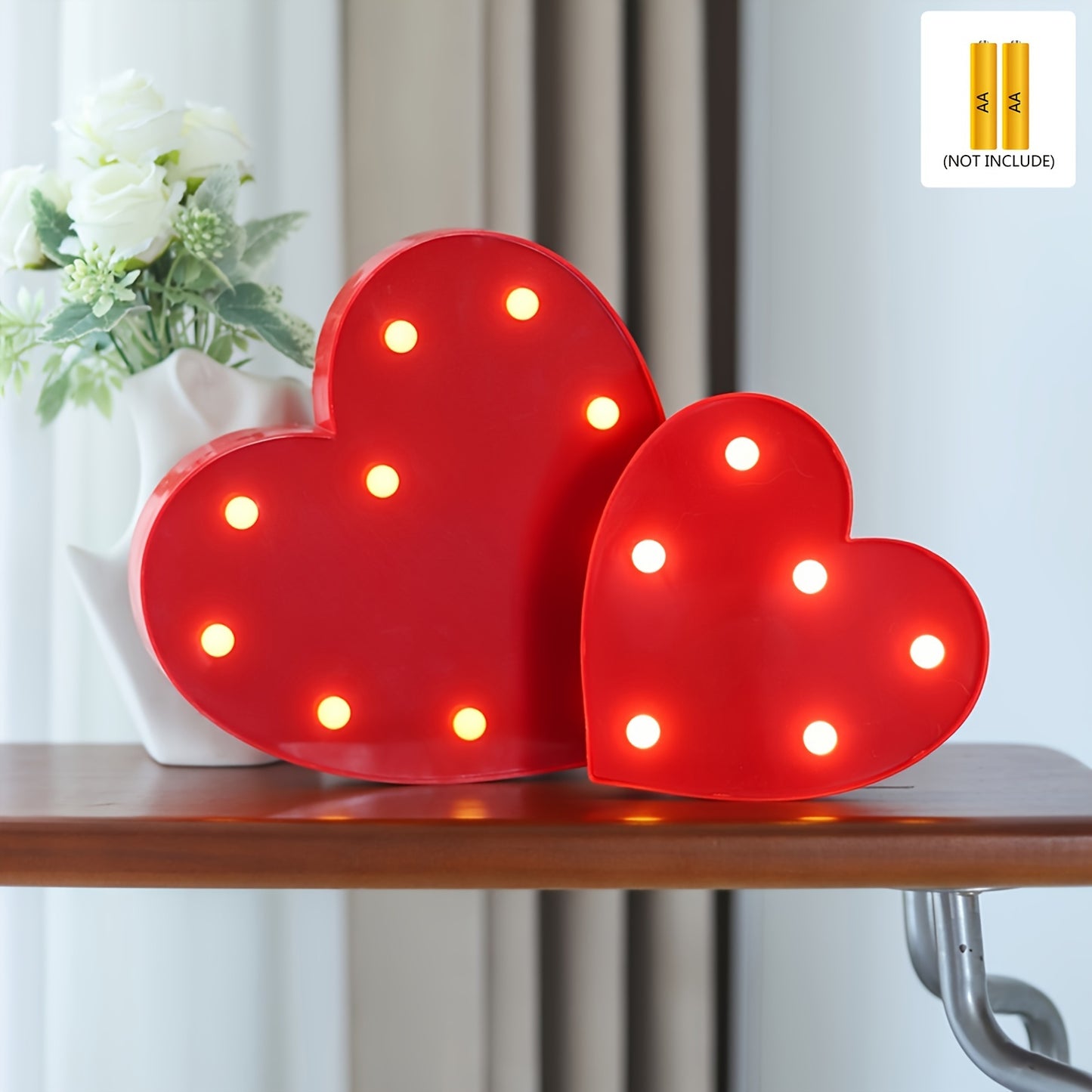 1pc Romantic Red Heart-Shaped Decorative Night Light - Indoor Bedroom Desktop Decoration, Soft Warm Glow, Battery Operated, Perfect for Wedding, Proposal, Party, Holiday, Valentine's Day, Mother's Day Gifts and Romantic Occas