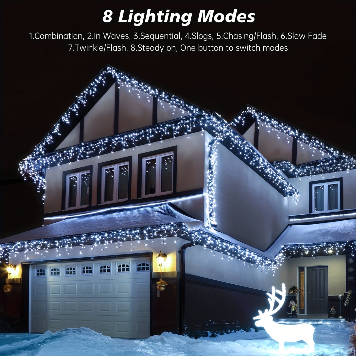 Assurged LED Icicle Lights, LED Light Strips, Christmas Icicle Lights,, Multiple Modes And Timers, Warm White, Cool White, Suitable For Eaves Lights, Festivals, Weddings, Christmas Decorations