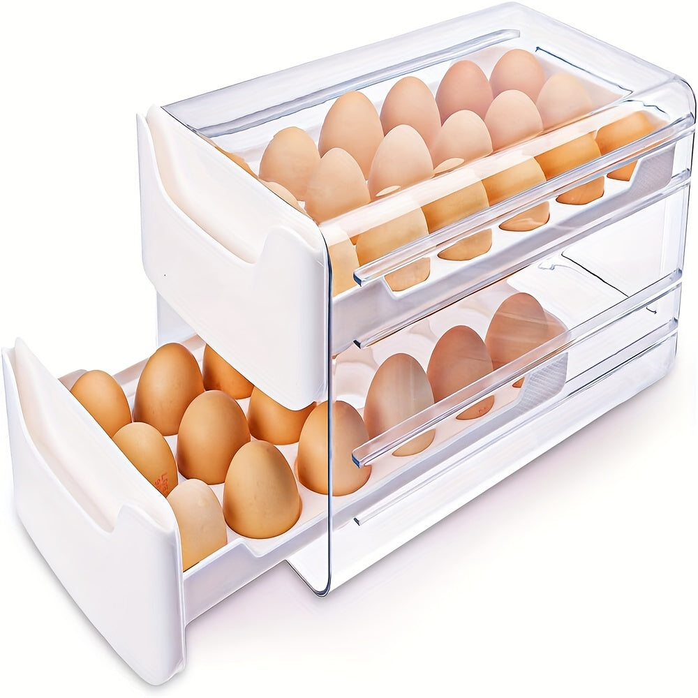 2-Layer Large Capacity Egg Holder - Clear Stackable Plastic Tray with Handles for Fresh Egg Storage - 18 Eggs per Layer, Perfect for Fridge, Kitchen, Home Organization, 12x 6.9x 6 Inches